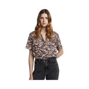 Topshop Tropical Leaf Print Shirt – Size 6/Medium – Peach and Black-EUC